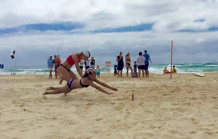 A young Isabelle McMullen competing in beach flags